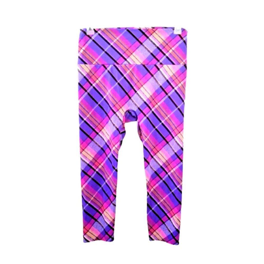 K-DEER Colorful Plaid 7/8 Cropped Leggings Plus Sz 2XL Yoga Workout Active USA